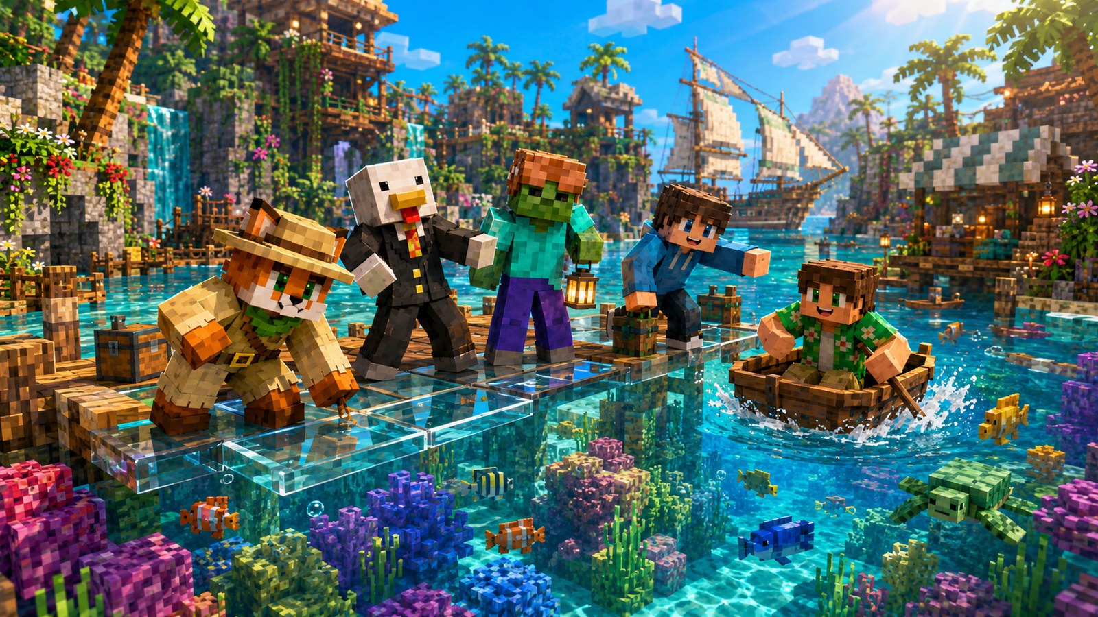 Doozys Island players on a sunny dock